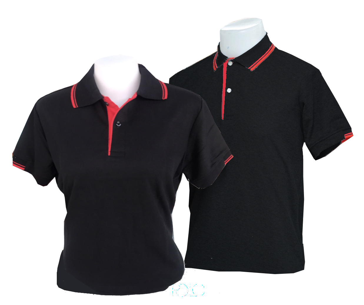 เสื้อโปโลสีดำ แต่งแบบด้วยลายเส้นสีแดงสุดวินเทจ ราคาส่ง 3 ตัวขึ้นไป