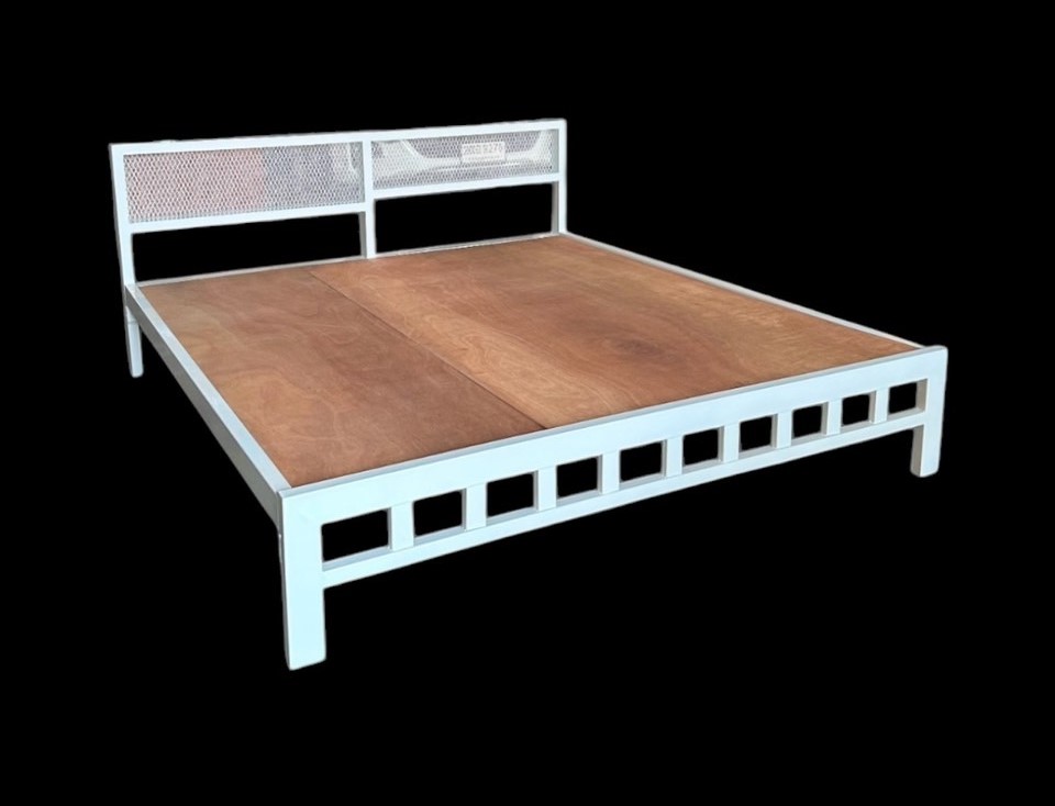 เตียงชั้นเดียวลายตาข่าย (มีชั้นวางของ) สีขาว,สีดำ