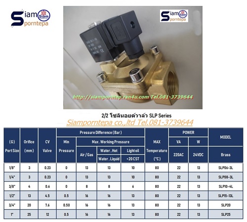 SLP-35-Serie Solenoid valve 2/2 size 1-1/4" ทองเหลือง High pressure แรงดันสูง 16 บาร์ ไฟ 12v 24v 110v 220v ใช้กับ ลม น้ำ น้ำมัน แก๊ส ส่งฟรีทั่วประเทศ