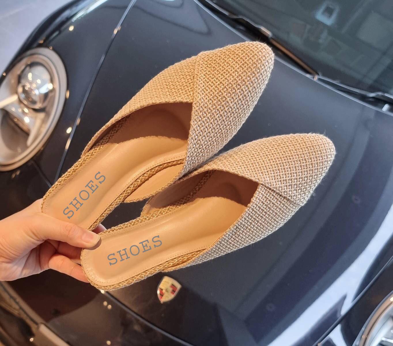 ไชร36-41พร้อมส่ง~SH-043-สลิปเปอร์สานหัวแหลม-1นิ้ว+กล่องรองเท้า