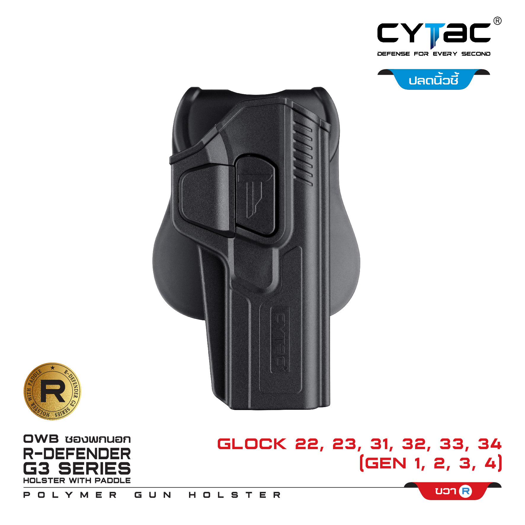 CYTAC ซองพกนอก ปลดล็อคนิ้วชี้ รุ่น GLOCK 22,23,31,33,34 (K0500)