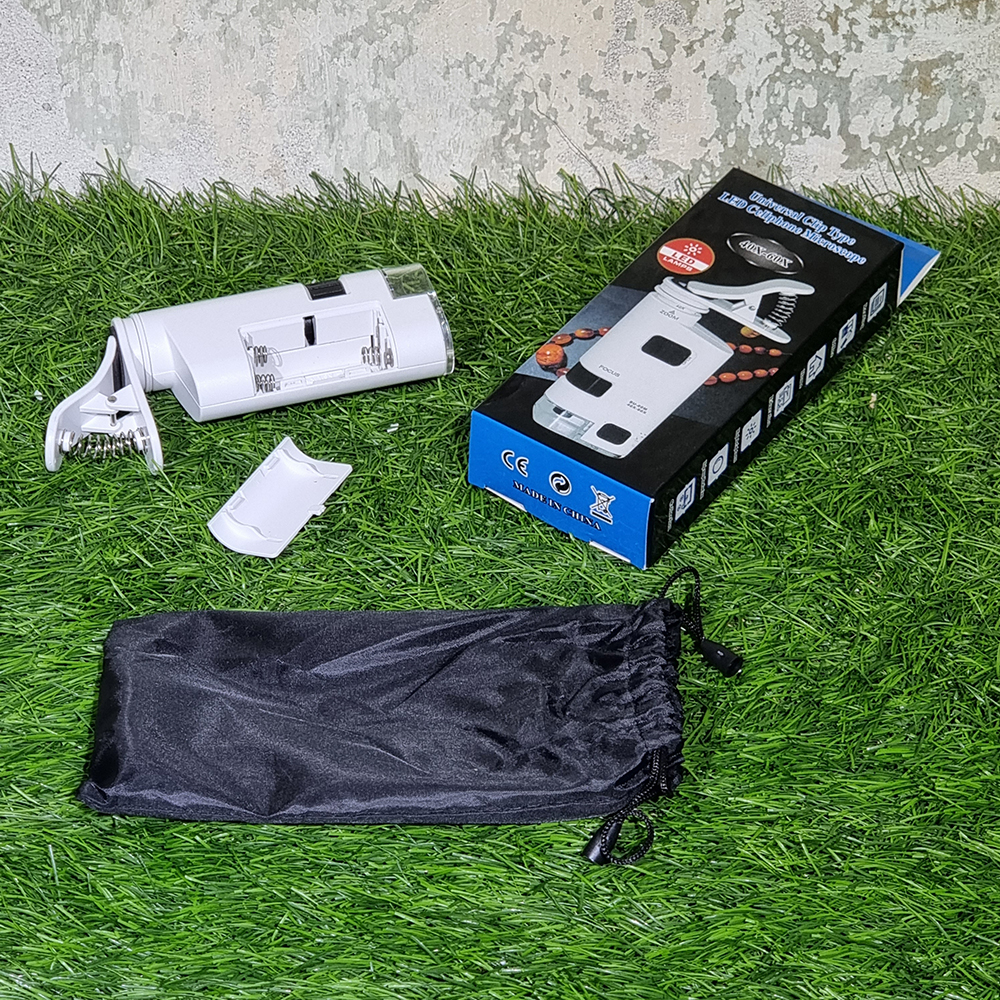 [1001] กล้องจุลทรรศน์ ส่องไตรโคม หนีบติดมือถือ ได้ทุกรุ่น ซูม40-60เท่า มีไฟ LED ถ่าน AAA