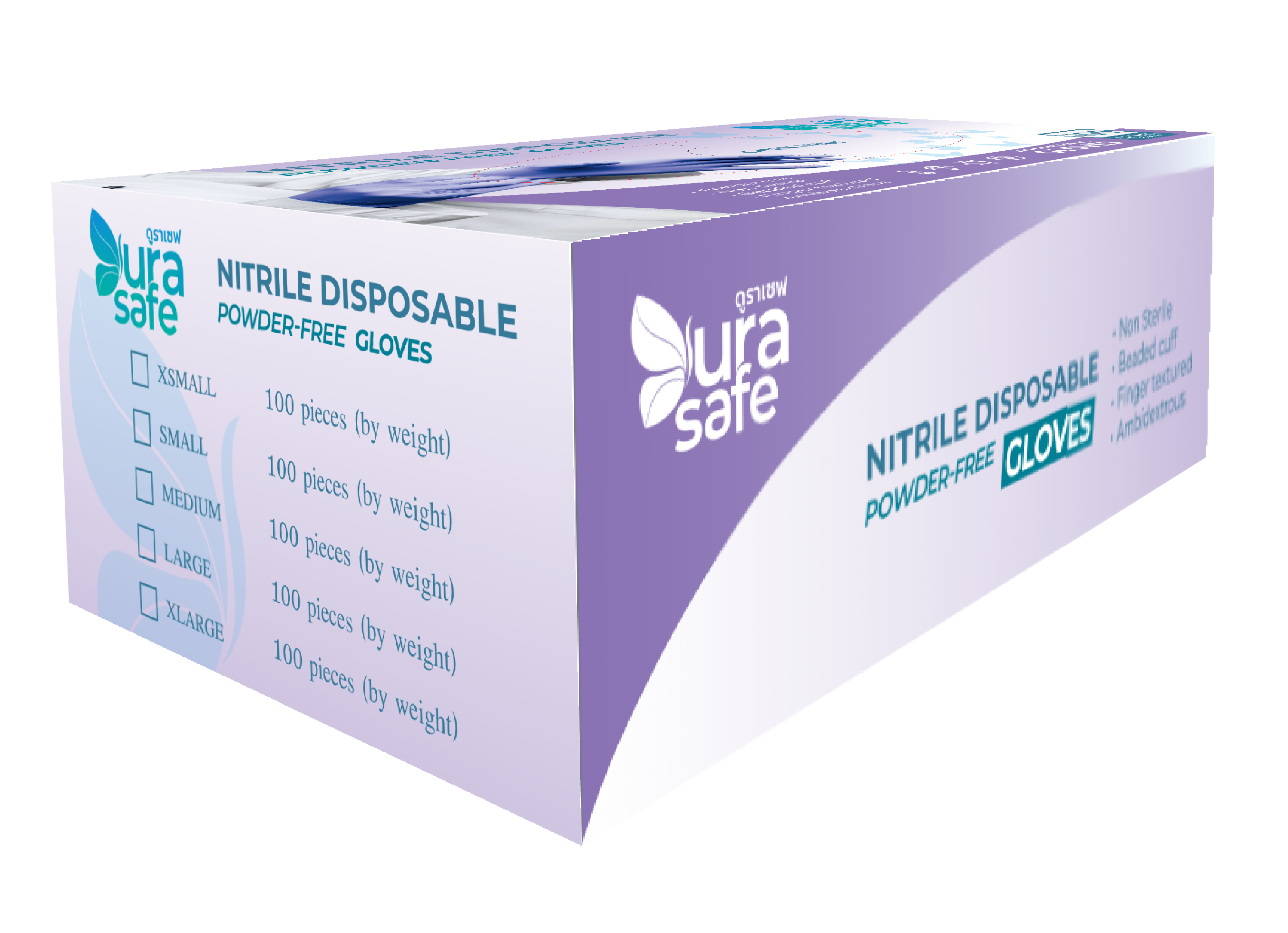 [ยกลัง 10กล่อง] CBB35 ถุงมือไนไตร สีฟ้าคราม ไม่มีแป้ง บางกระชับ ยาว 9นิ้ว หนัก 3.5กรัม (100ชิ้น/กล่อง) แบรนด์ ดูราเซฟ