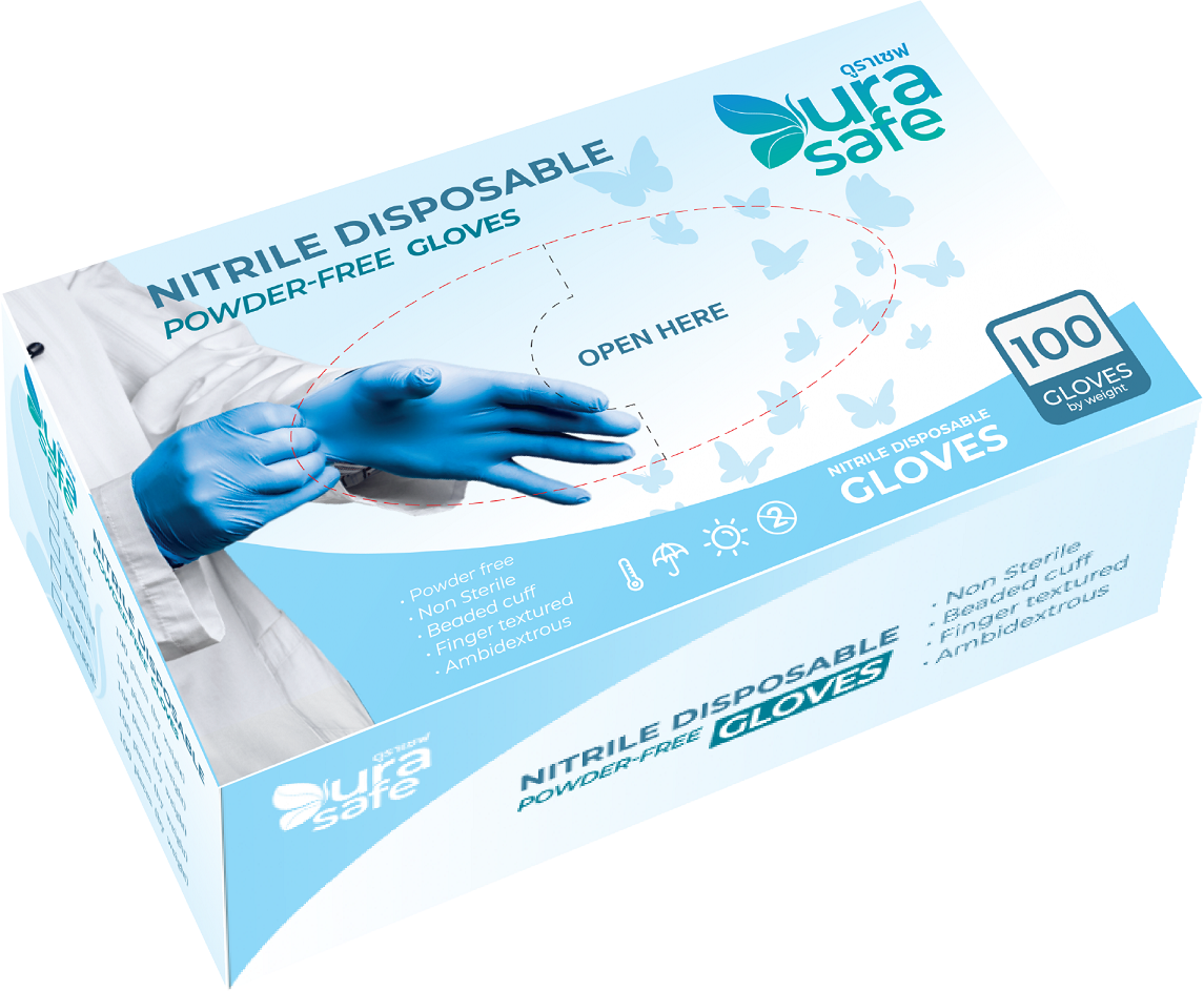 [ยกลัง 10 กล่อง] ถุงมือไนไตร รุ่นบางกระชับ ยาว 9 นิ้ว หนา 3 มิล หนัก 3.5-4 กรัม (100ชิ้น/กล่อง)