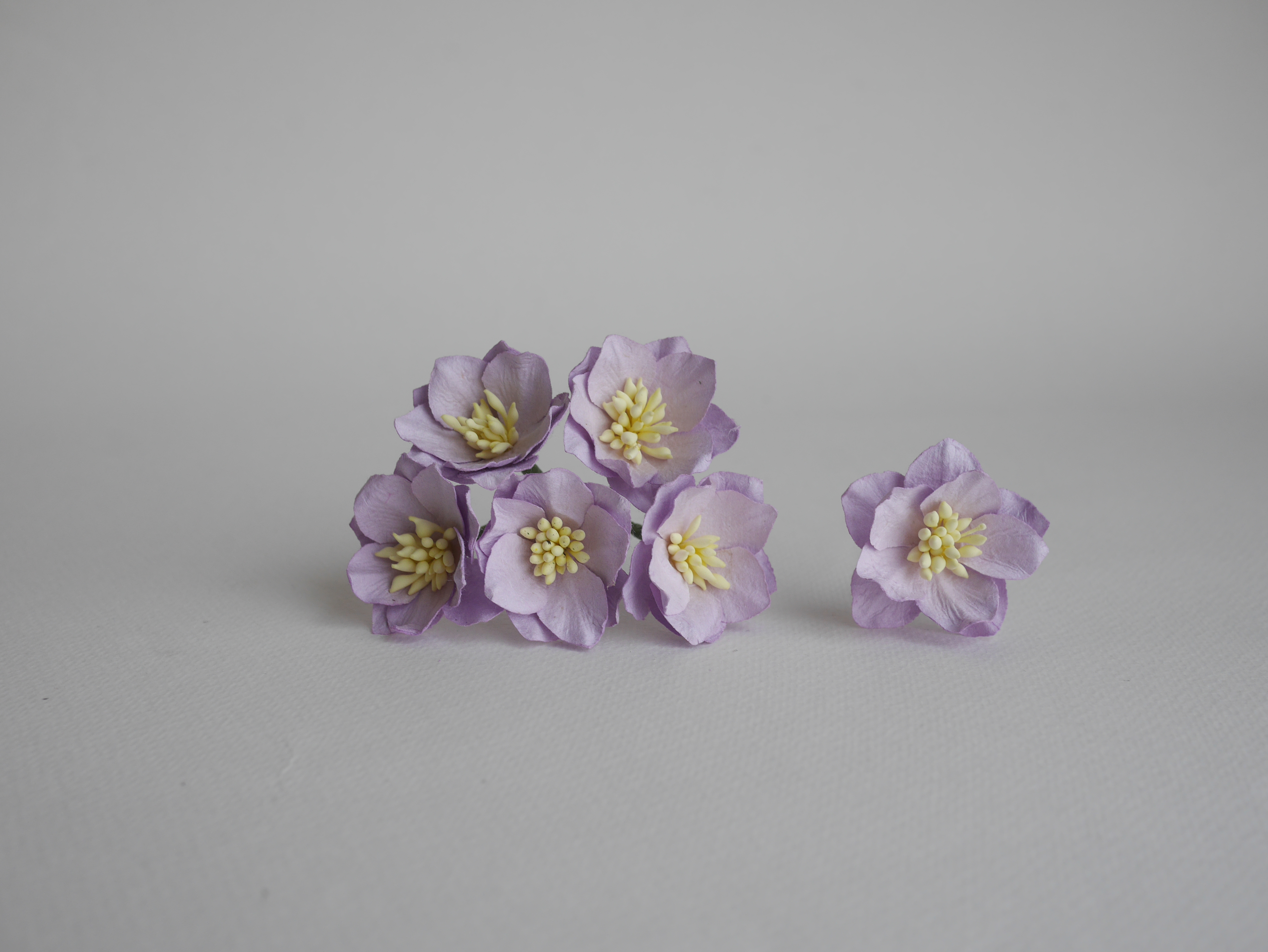 ดอกไม้กระดาษสา ดอกโลตัสอินโดนิเซียกระดาษ ดอกไม้กระดาษสาราคาส่ง ดอกไม้กระดาษสำหรับตกแต่งของชำร่วย งานแต่งงาน ทำช่อดอกไม้ติดอกเจ้าบ่าว ข้อมือดอกไม้เจ้าสาว ขนาด3.5 cm. 25 ดอก สีวม่วงพาสเทล 188 Paper flowers supplies: DIY wedding tools Big Cherry blossom (Lot