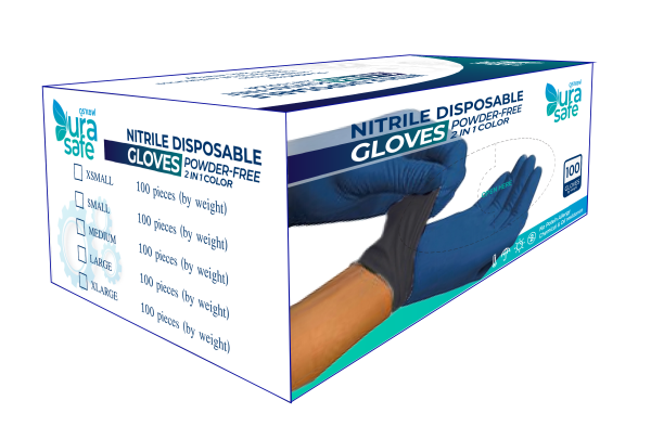 [ยกลัง 10กล่อง] OCB52 ถุงมือไนไตร สีทูโทน สีกรมท่า/ดำ ไม่มีแป้ง บางกระชับ ยาว 9นิ้ว หนัก 5 กรัม (100ชิ้น/กล่อง)