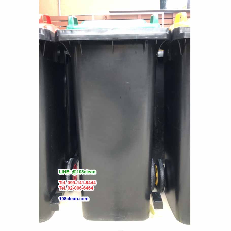 ถังขยะเทศบาล เท้าเหยียบ ถังขยะสีดำ ฝาสี พร้อมล้อเข็น 120 ลิตร ฝาเรียบ
