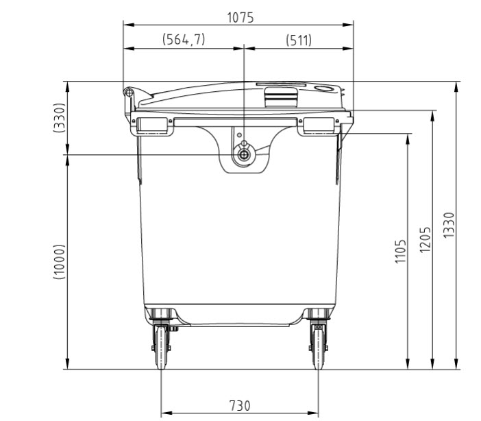 ถังขยะเทศบาล ขนาด 1100 ลิตร ฝาเรียบ(มีหูยก)