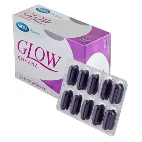 ผิวแข็งแรง Mega Glow Enhanz 30 Softgel Capsules. เมก้า โกล์ว เอ็นฮานซ์ 30 แคปซูลซอฟเจล
