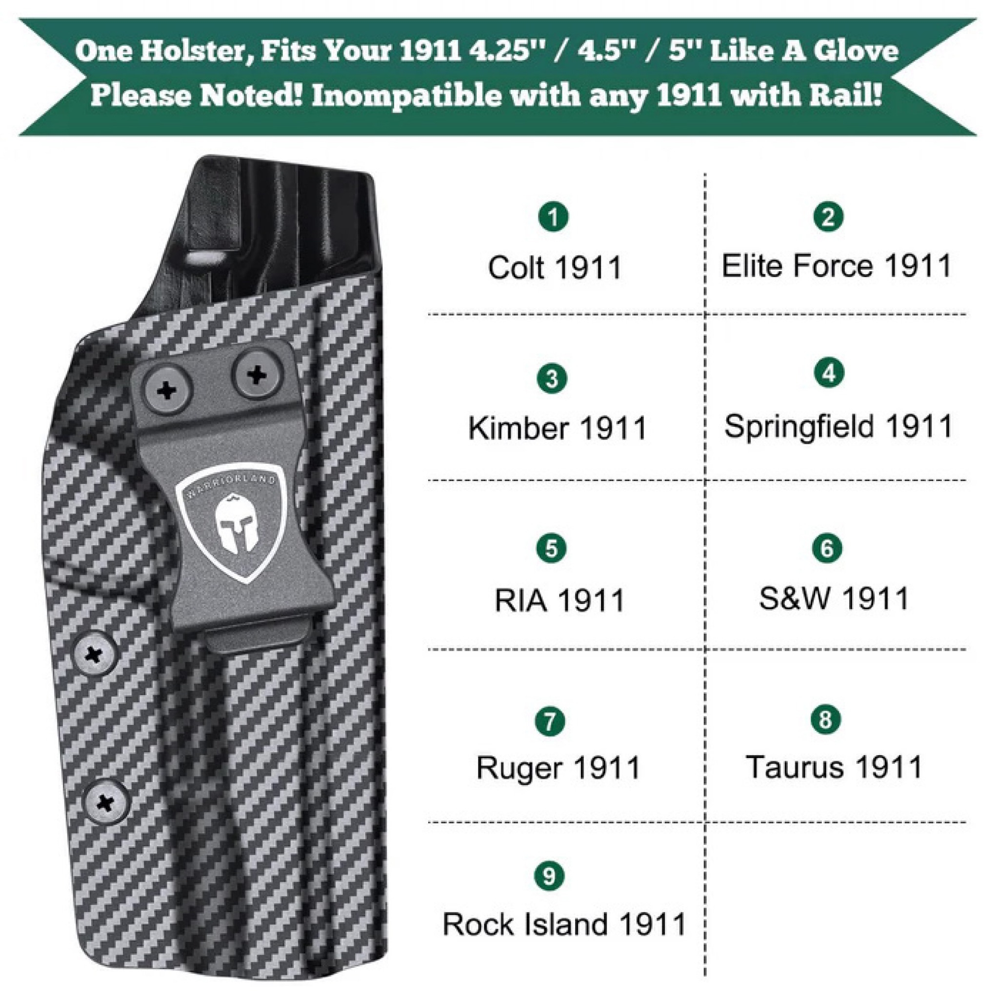 ซองพกใน Cardon fiber 1911 (ไม่มีราง) WARRIORLAND (K0590)