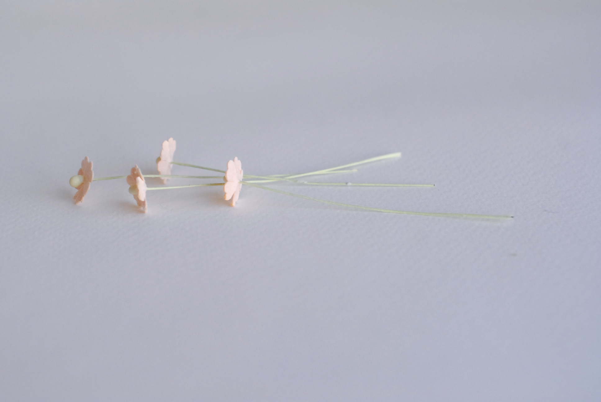 ดอกไม้กระดาษสา ดอกไม้กระดาษสาราคาส่ง ดอกไม้กระดาษสำหรับตกแต่ง งานแต่งงาน หรือติดของชำร่วย ดอกไม้จิ๋ว 100 ดอก ขนาด 1 cm. สีพีชพาสเทล Small Paper Flower with stem, , 100 pcs., size 1 cm., small creeping ladies flowers 1 layer, peach pastel color.