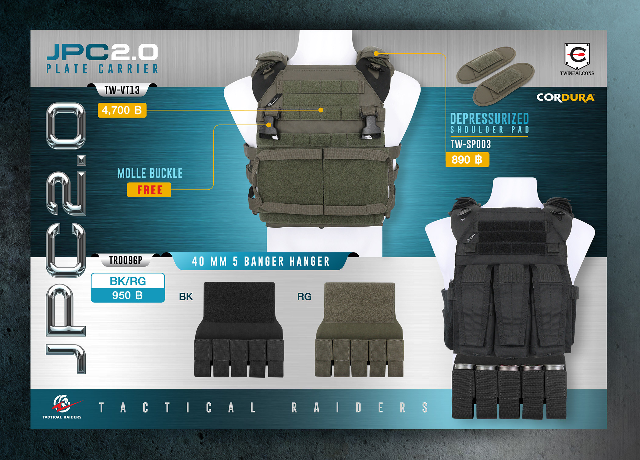 เสื้อเกราะ JPC 2.0 Plate Carrier / รองบ่า (Twinfalcons ) / กระเป๋าติดเวส (Tactical Rider)