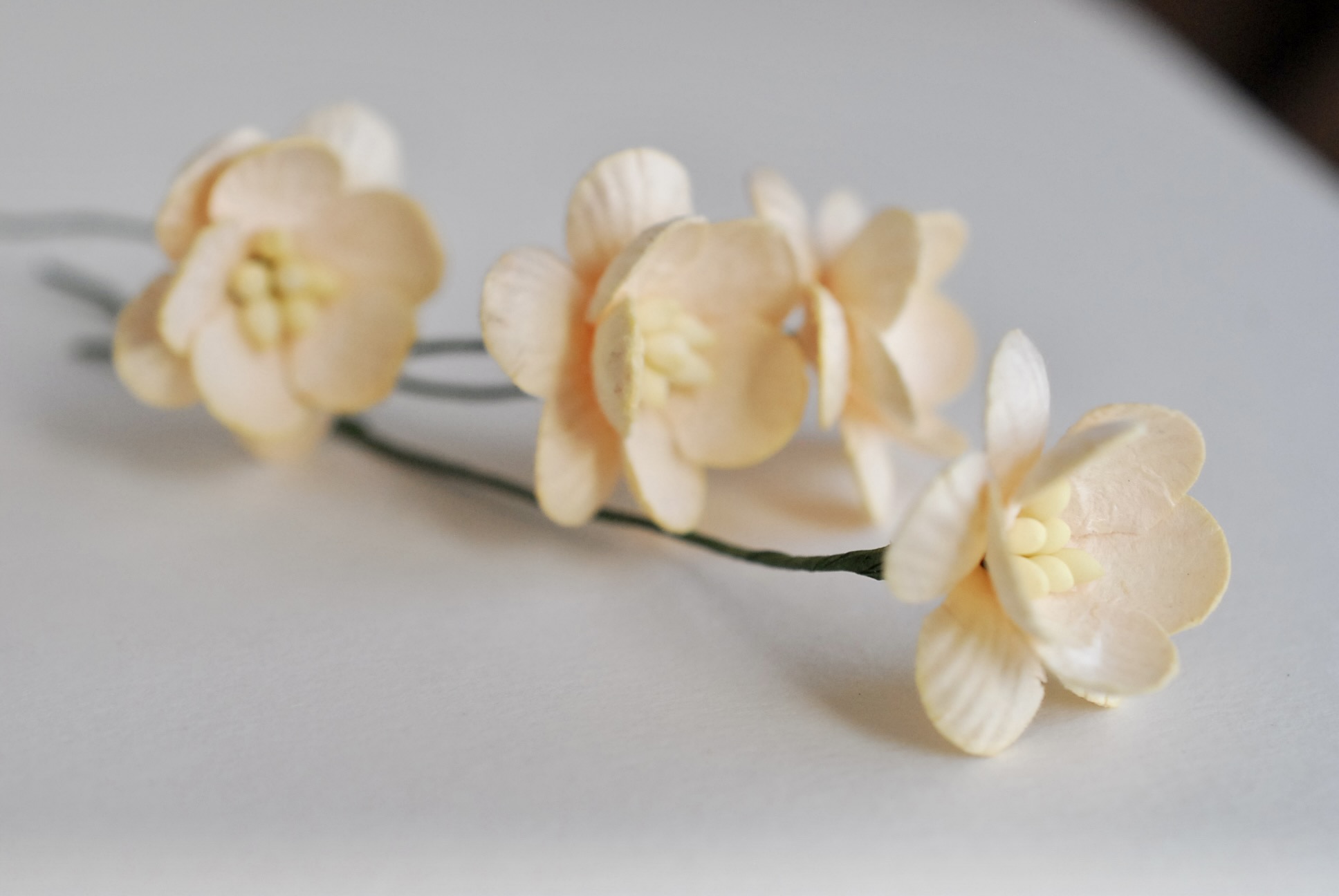 ดอกไม้กระดาษสา ดอกไม้กระดาษสาราคาส่ง ดอกไม้กระดาษสำหรับตกแต่งของชำร่วย งานแต่งงาน ทำช่อดอกไม้ติดอกเจ้าบ่าว ข้อมือดอกไม้เจ้าสาว ขนาด2.5 cm. 50 ดอก สีเบจ Paper flowers supplies: DIY wedding tools Cherry blossom (Sakura) 50 pcs. size 2.5 cm. beige color.