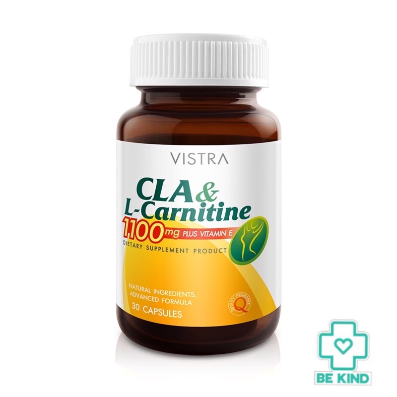 Vistra CLA & L-Carnitine 1100 mg Plus Vitamin E 30 caps วิสทร้า ผลิตภัณฑ์เสริมอาหาร เผาผลาญไขมัน 30 แคปซูล