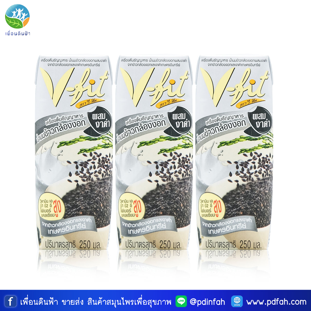 205 วีฟิต น้ำนมข้าวกล้องงอกผสมงาดำ 250ml. แพ็ค3กล่อง (เจ) วีฟิท V-fit Cereal Germinated Brown Rice Milk with Black Sesame (เทา)