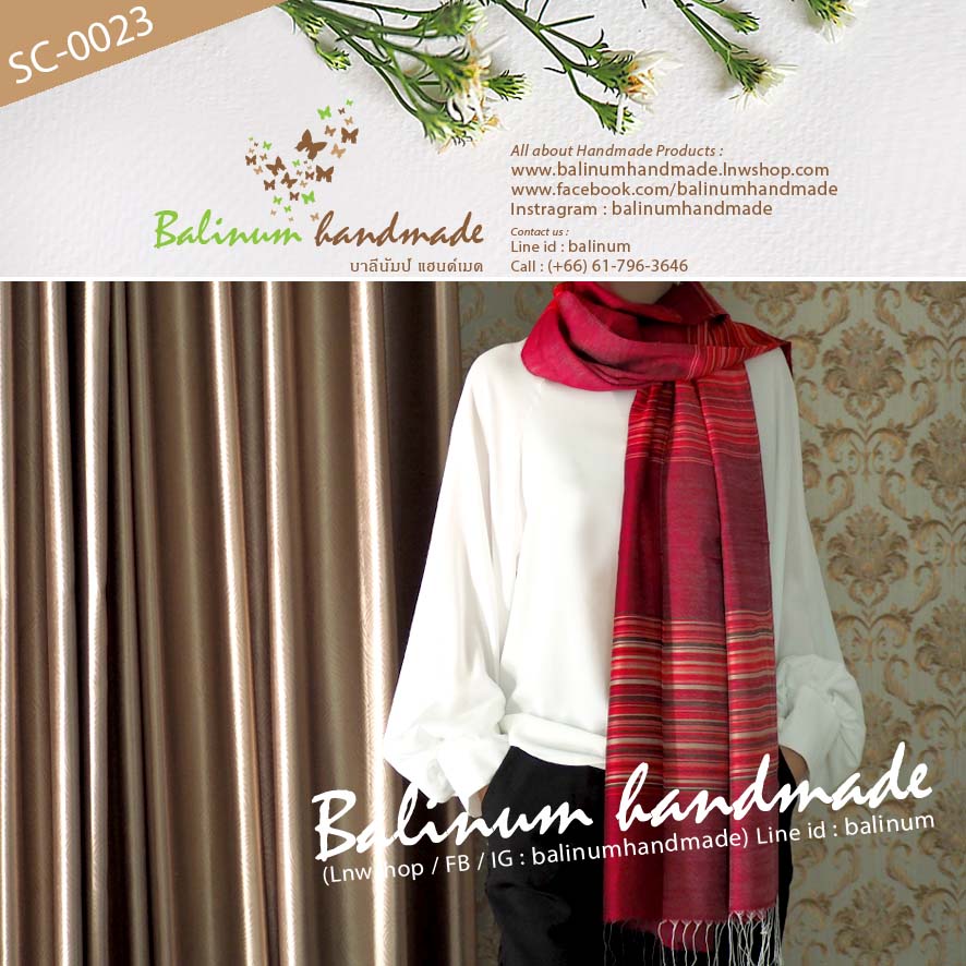 Thai Silk Scarf 100% Very Soft and Thin Fabric, Make You Feel Comfortable and Warm ผ้าพันคอผ้าไหม 100% เนื้อผ้านุ่ม ลื่น บางเบา ให้ความอบอุ่น รู้สึกสบาย สามารถนำมาพันคอหรือคลุมไหล่ก็ได้ (ใช้ได้ทั้งผู้หญิงและผู้ชาย) แดง (Red)