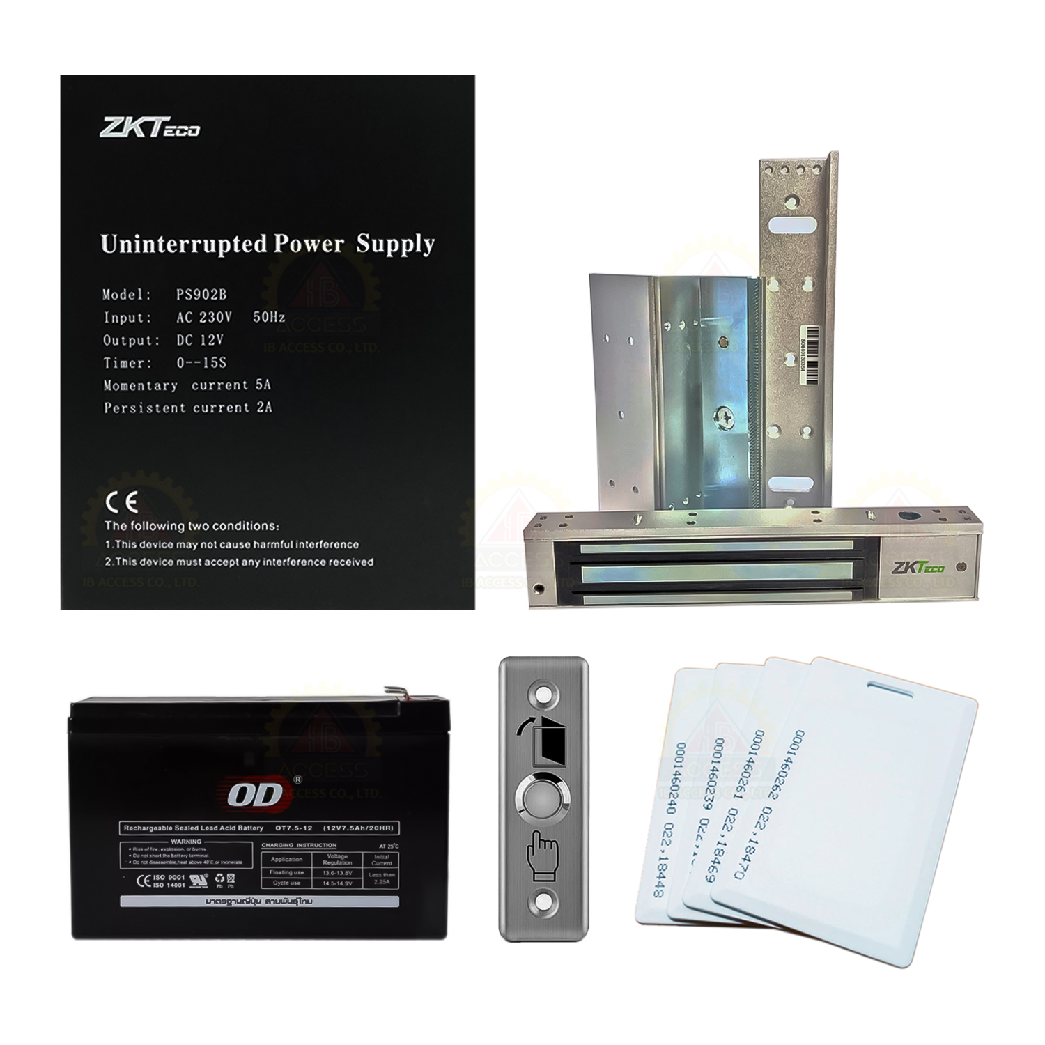ชุดอุปกรณ์ระบบ Access Control ยี่ห้อ ZKTeco (PS902B + Magnetic Lock) สำหรับประตูกระจกขอบอลูมิเนียม , ประตูไม้ แบบผลักเข้าทางเดียว