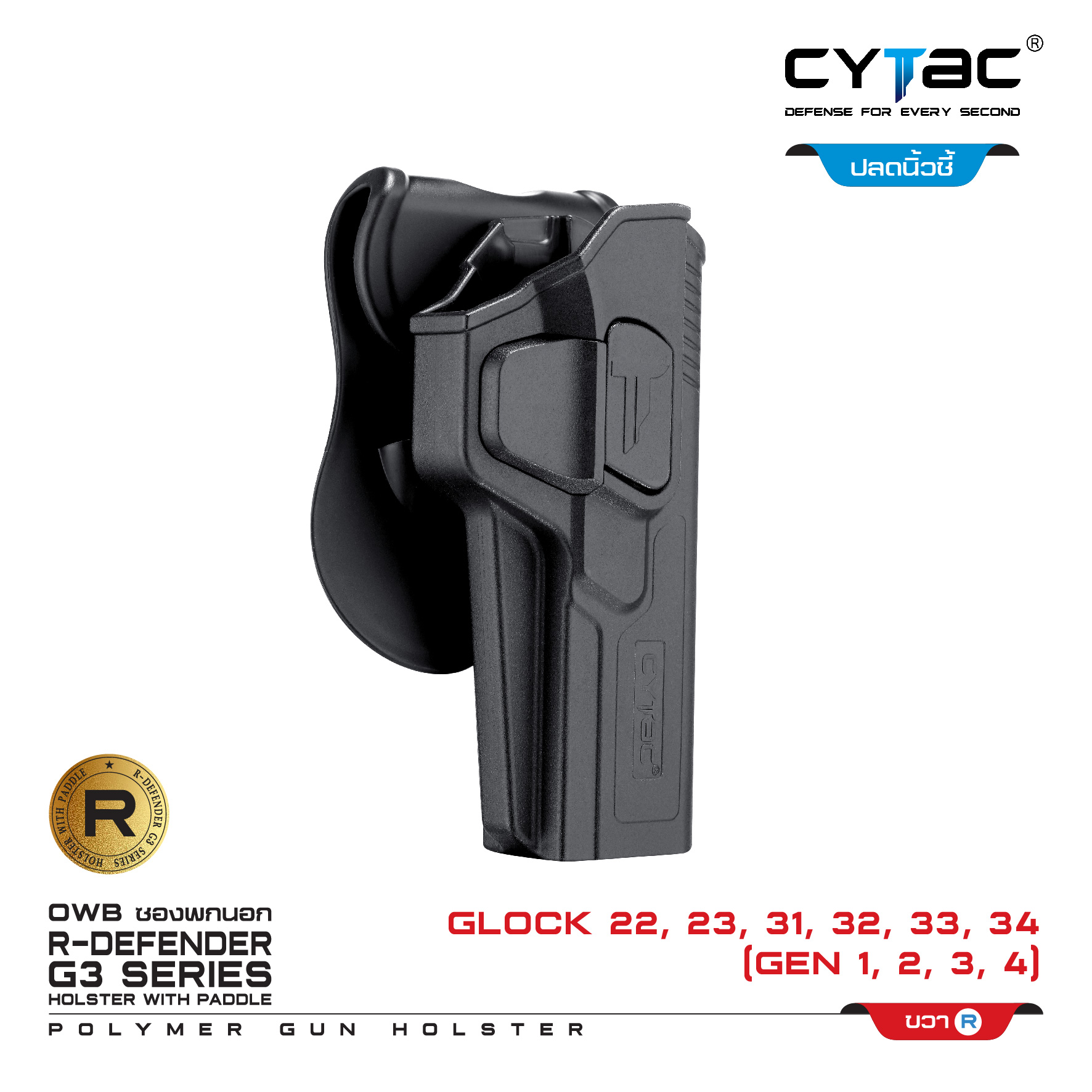 CYTAC ซองพกนอก ปลดล็อคนิ้วชี้ รุ่น GLOCK 22,23,31,33,34 (K0500)