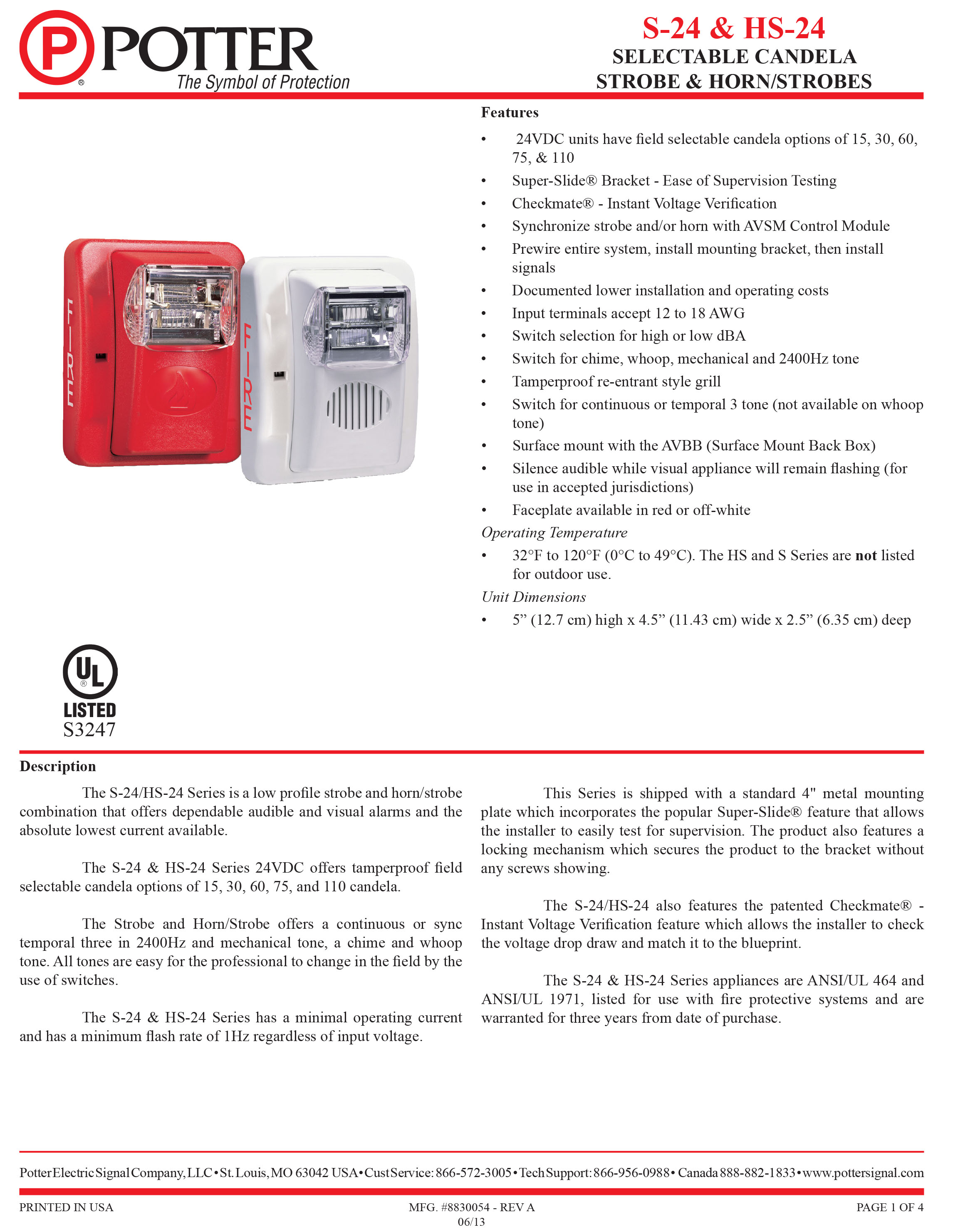 "NOHMI" Model S-24WR Notification Appliances and Lamps