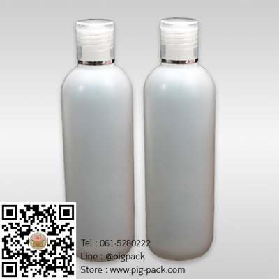 ขวดพลาสติกแบบฝาปิดขอบเงินสีขาวขุ่น 240 ml. 20 ชิ้น : 005300