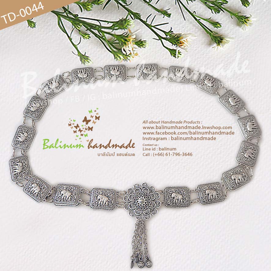 Thai Traditional Silver Belt Chain Vintage Bohemian Antique เข็มขัดเงิน สไตล์วินเทจโบฮีเมียนแอนทีค สวมใส่ง่าย จะใส่แมทซ์กับผ้าซิ่น ผ้าไทย ชุดเมือง ชุดล้านนา หรือกับกระโปรง และกางเกงยีนส์ ก็ดูเก๋และเท่ห์ดีค่ะ เงิน (Silver)