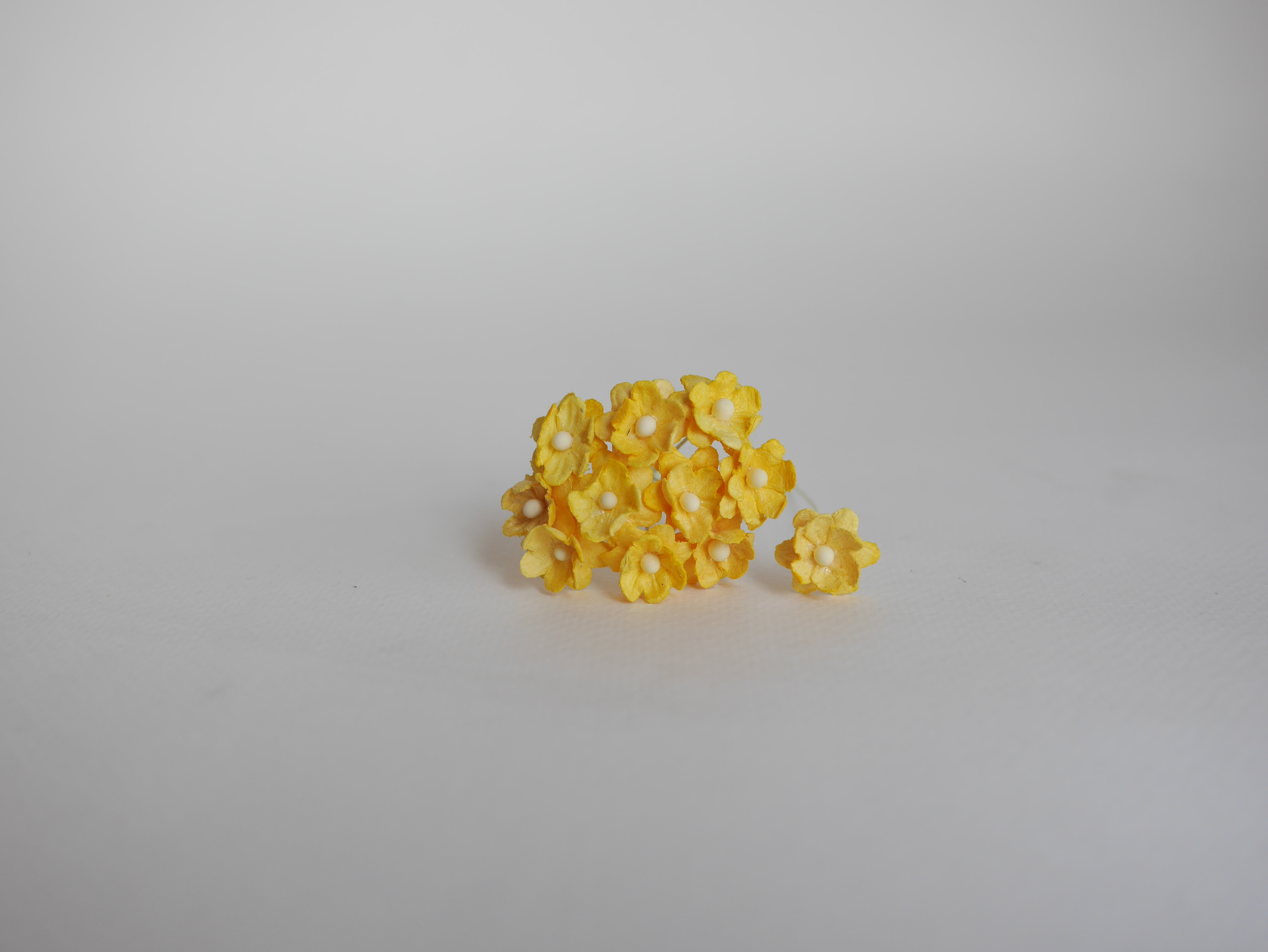 ดอกไม้กระดาษสา ดอกซากุระกระดาษขนาดเล็ก ดอกไม้กระดาษสาราคาส่ง ดอกไม้กระดาษสำหรับตกแต่งของชำร่วย งานแต่งงาน ทำช่อดอกไม้ติดอกเจ้าบ่าว ข้อมือดอกไม้เจ้าสาว ขนาด 1.5 cm. 50 ดอก สีเหลือง Paper flowers supplies: DIY wedding tools Small Cherry blossom (Sakura) 50