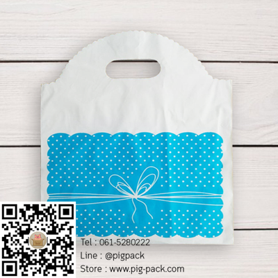 ถุงหูหิ้วสีฟ้าขาวลายจุดผูกโบว์ 25x23 cm. 50 ชิ้น : 004802