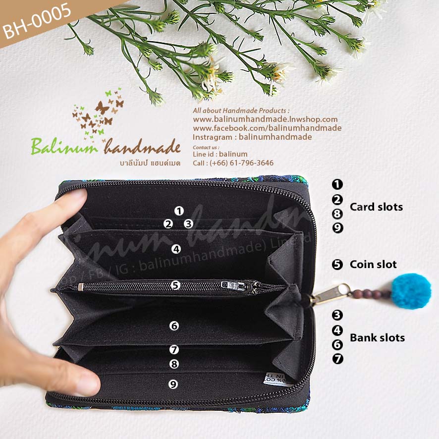 Unique Handmade Purse Wallet Bag by Thailand Hill Tribe กระเป๋าสตางค์แฮนด์เมดชาวเขา งานปัก บุผ้าสีดำด้านใน เป็นแบบซิปเปิดปิดใช้งานง่าย สามารถใส่เงิน เหรียญ แบงค์ บัตรเครดิต นามบัตร บัตรส่วนลดต่างๆ สมุดบัญชีธนาคารได้ มือถือ ฯลฯ ฟ้า เขียว ดำ (Blue, Green, Black)