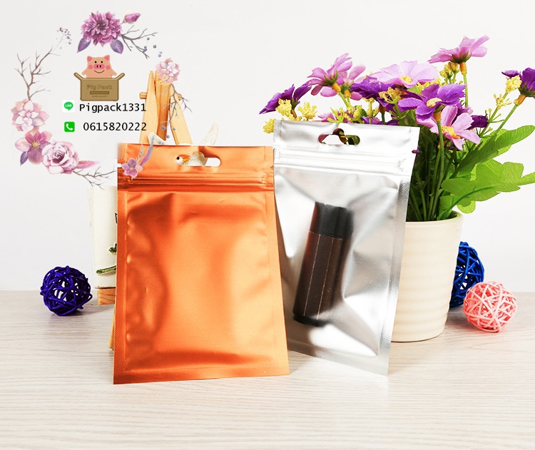ซองซิปล็อคหน้าใสพื้นเงินหลังส้ม ขนาด9x15cm แพ็ค100ชิ้น : 006785