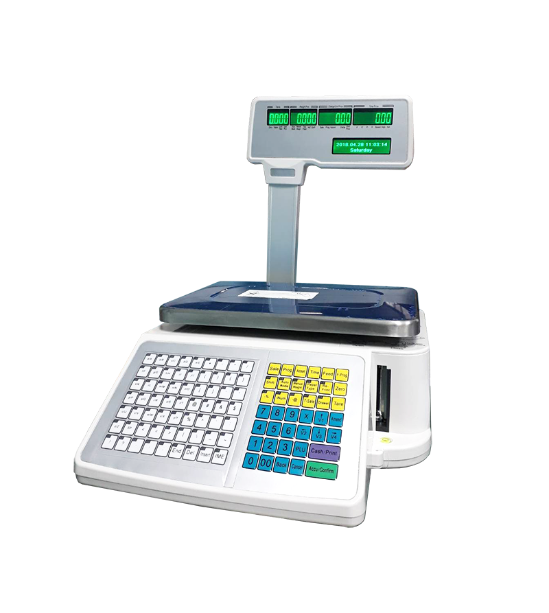 เครื่องชั่งพิมพ์สติ๊กเกอร์บาร์โค้ด รุ่น TM-30A พิกัด 30 กิโลกรัม อ่านละเอียด 0.005 กิโลกรัม กำหนดรายการสินค้าได้ 5990 รายการ ถ่ายโอนข้อมูลผ่าน USB เฟลช์ไดร์ หรือ สายแลน มีโปรแกรมสำหรับออกแบบหรือแก้ไขในคอมพิวเตอร์ได้