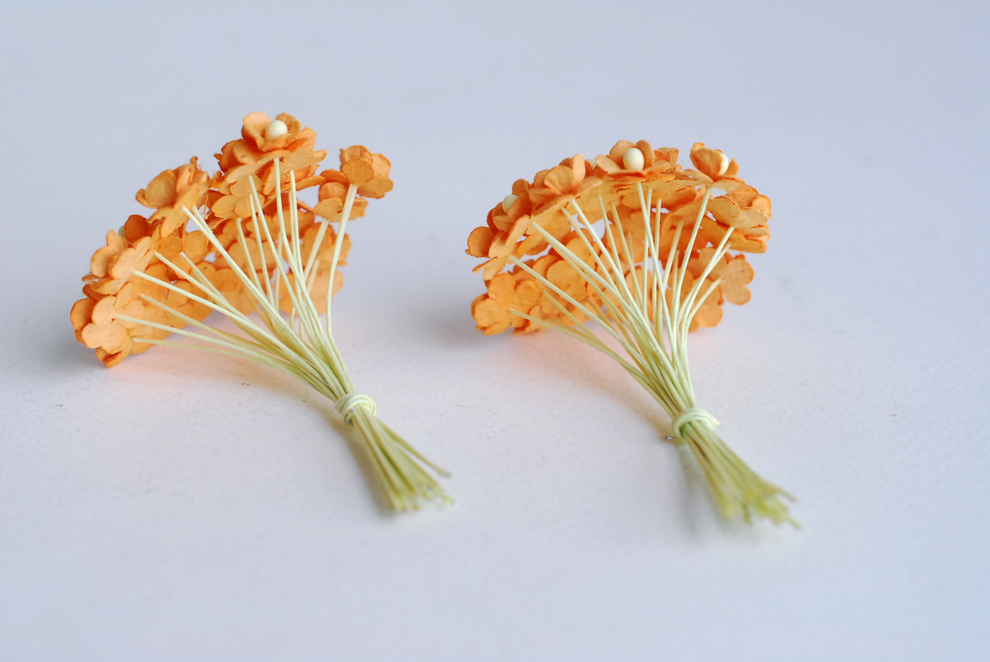 ดอกไม้กระดาษสา ดอกไม้กระดาษสาราคาส่ง ดอกไม้กระดาษสำหรับตกแต่ง งานแต่งงาน หรือติดของชำร่วย ดอก creeping lady 100 ดอก ขนาด 0.8 cm. สีส้ม Small Paper Flower with stem, 100 pcs., size 0.8 cm., creeping flowers 2 layers, orange color.