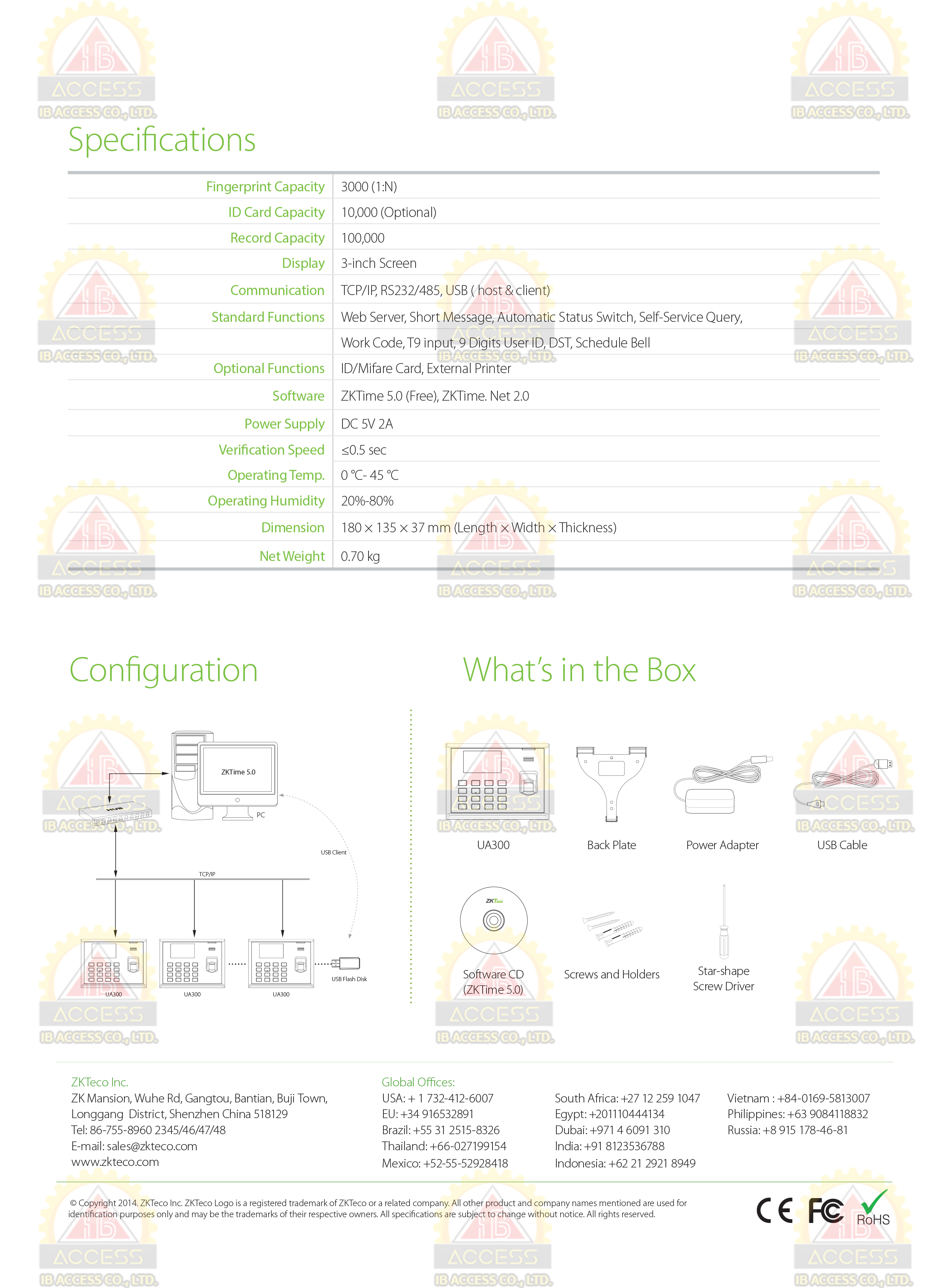 เครื่องสแกนลายนิ้วมือ ยี่ห้อ ZKTeco รุ่น UA300