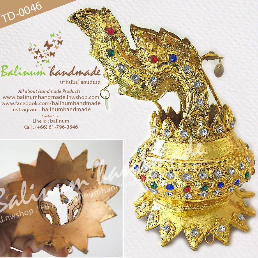 (สามารถใช้ได้ทั้งผู้ใหญ่และเด็ก) เครื่องประดับศรีษะ (เกี้ยว, ชฎา) หุ้มทองคำแท้ 100% งานแฮนด์เมด ประดับพลอยสี ทอง (Gold)