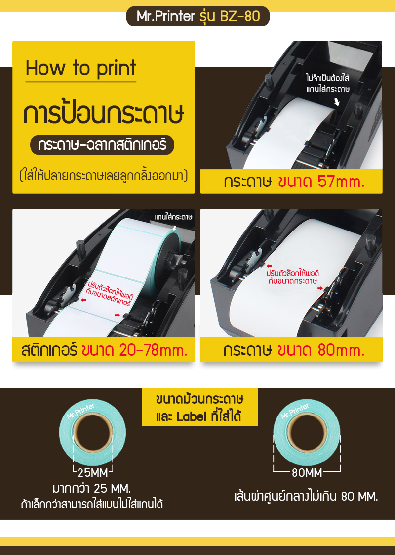 Mr.Printer BZ-80 เครื่องปริ้นที่อยู่ เลขพัสดุ ไร้หมึก