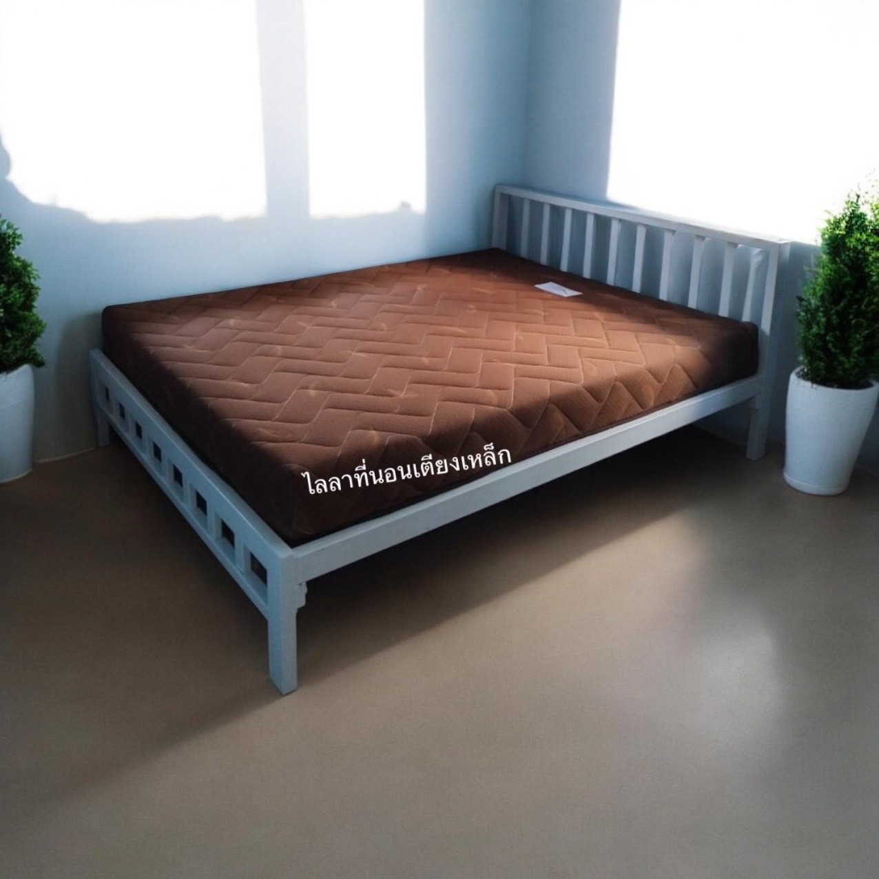 เตียงเหล็กชั้นเดียว 5 ฟุต พร้อมที่นอนหนา 5 นิ้ว ชุดโปรโมชั่นพิเศษ