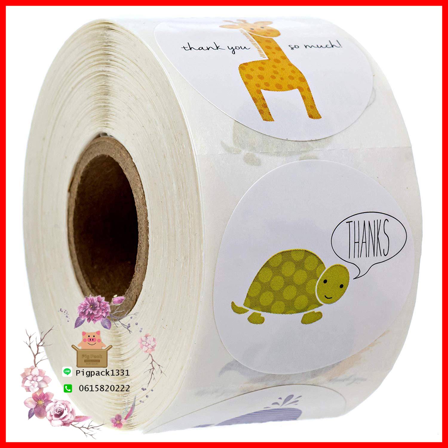 สติกเกอร์ Thank you วงกลมลายสัตว์(Animal) 1ม้วน มี500แผ่น รหัสสินค้า: 007455