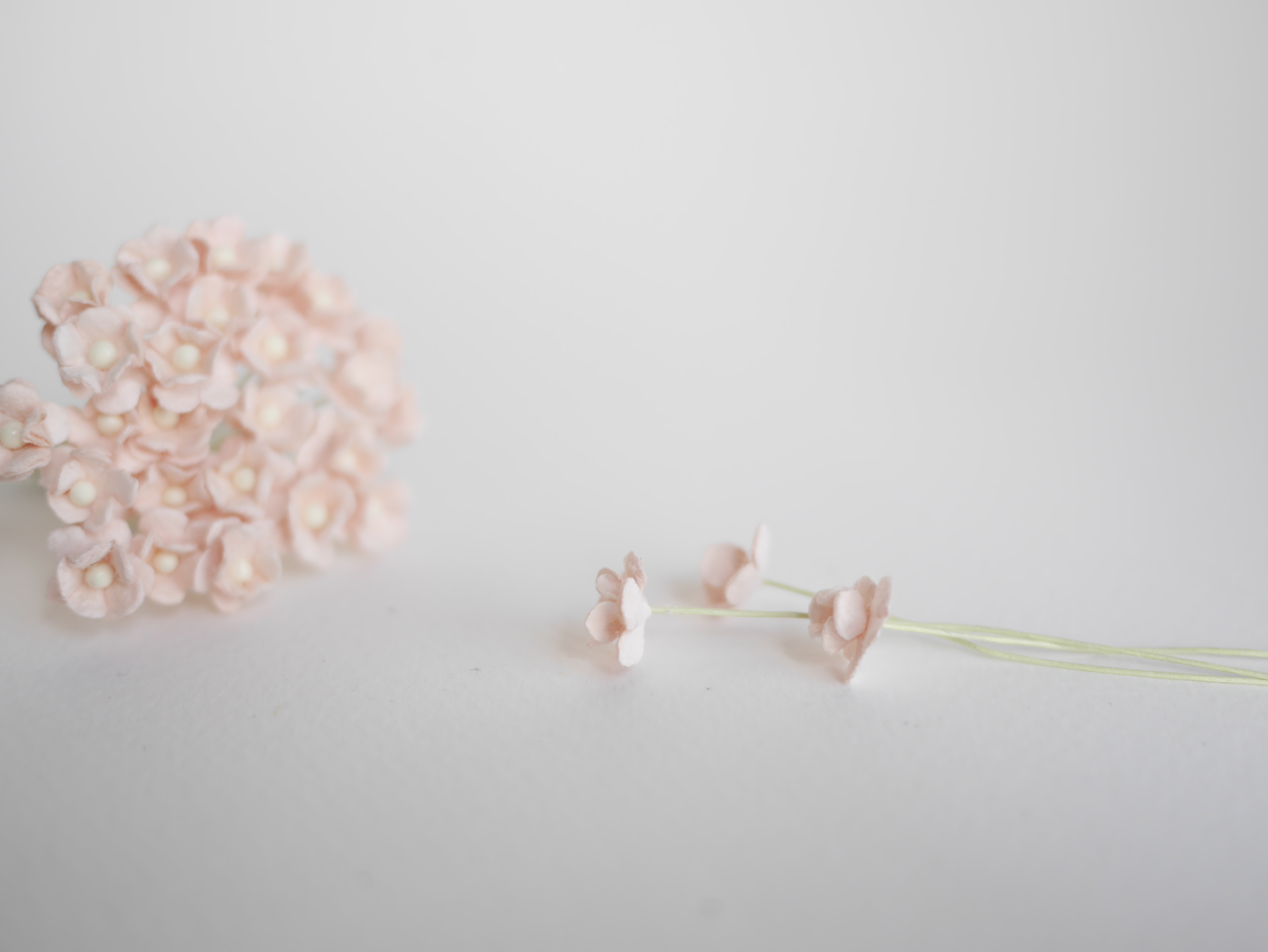 ดอกไม้กระดาษสา ดอกไม้กระดาษสาราคาส่ง ดอกไม้กระดาษสำหรับตกแต่ง งานแต่งงาน หรือติดของชำร่วย ดอก creeping lady 100 ดอก ขนาด 0.8 cm. สีชมพูพีชอ่อน Small Paper Flower with stem, 100 pcs., size 0.8 cm., creeping flowers 2 layers, pale pink color