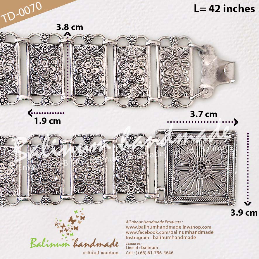 Thai Traditional Silver Belt Chain Vintage Bohemian Antique เข็มขัดเงิน สไตล์วินเทจโบฮีเมียนแอนทีค สวมใส่ง่าย จะใส่แมทซ์กับผ้าซิ่น ผ้าไทย ชุดเมือง ชุดล้านนา หรือกับกระโปรง และกางเกงยีนส์ ก็ดูเก๋และเท่ห์ดีค่ะ เงิน (Silver)