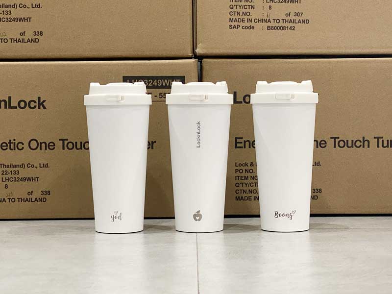 สลักชื่อ สลักข้อความ สลักรูป เลเซอร์ชื่อ เลเซอร์ข้อความ เลเซอร์รูป บนกระบอกน้ำ