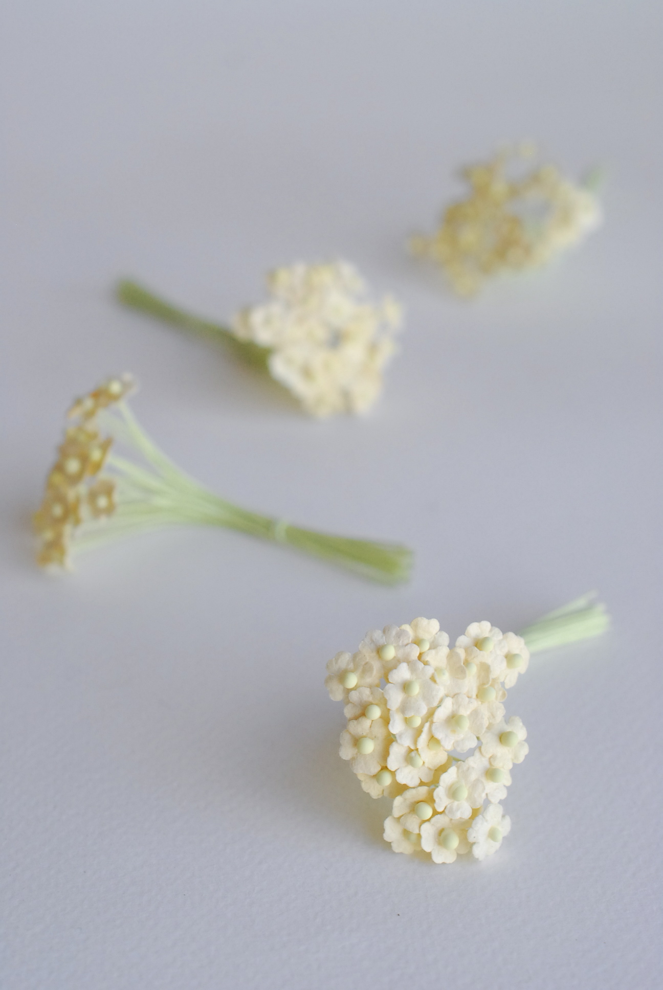 ดอกไม้กระดาษสา ดอกไม้กระดาษสาราคาส่ง ดอกไม้กระดาษสำหรับตกแต่ง งานแต่งงาน หรือติดของชำร่วย ดอกไม้จิ๋ว 100 ดอก ขนาด 0.6 cm. สีเหลืองอ่อน Small Paper Flower with stem, , 100 pcs., size 0.6 cm., small creeping ladies flowers 1 layer, light yellow color.