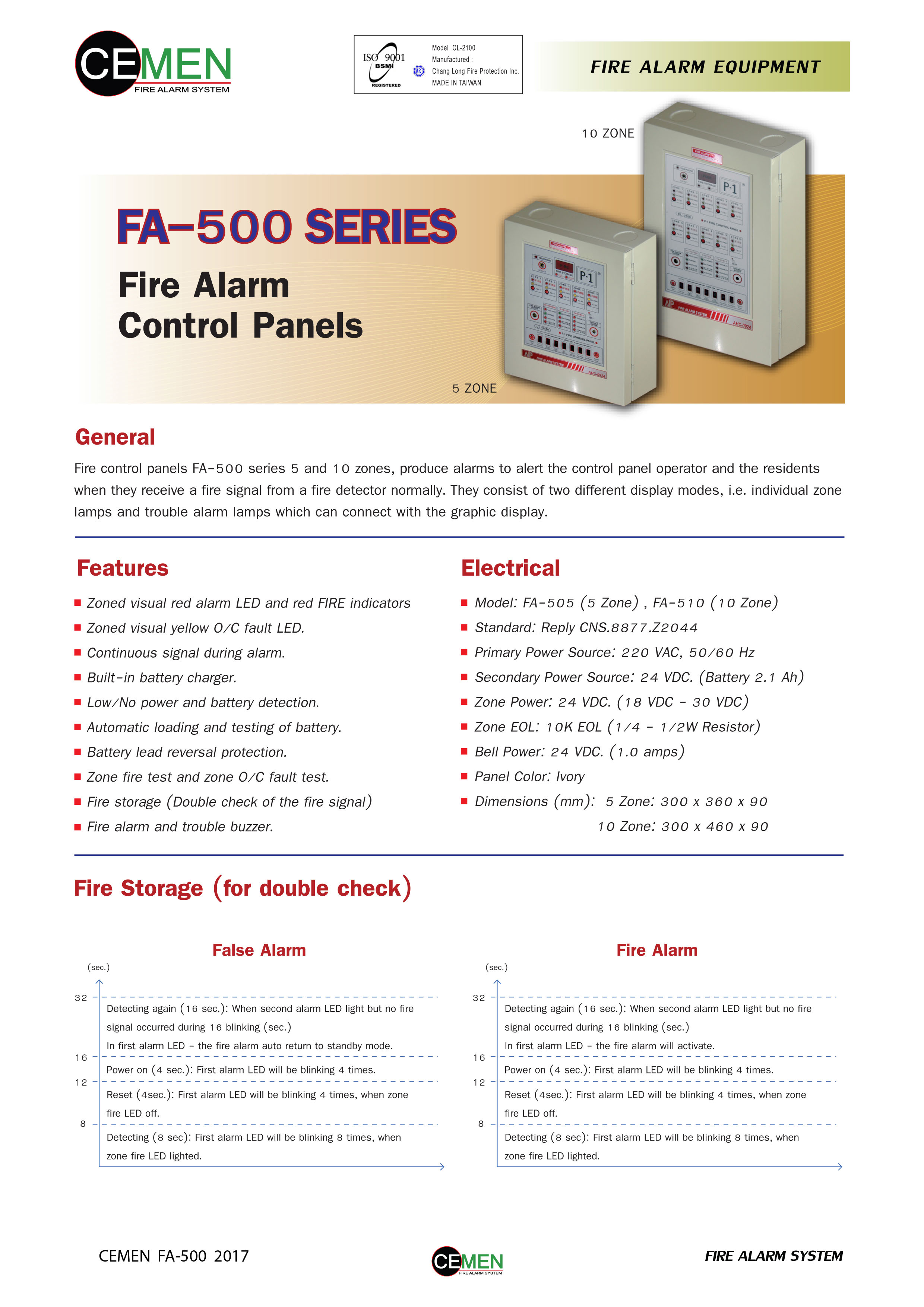 ตู้คอนโทรล Fire Alarm Control Panel 5 ZONE รุ่น FA-505 ยี่ห้อ Cemen