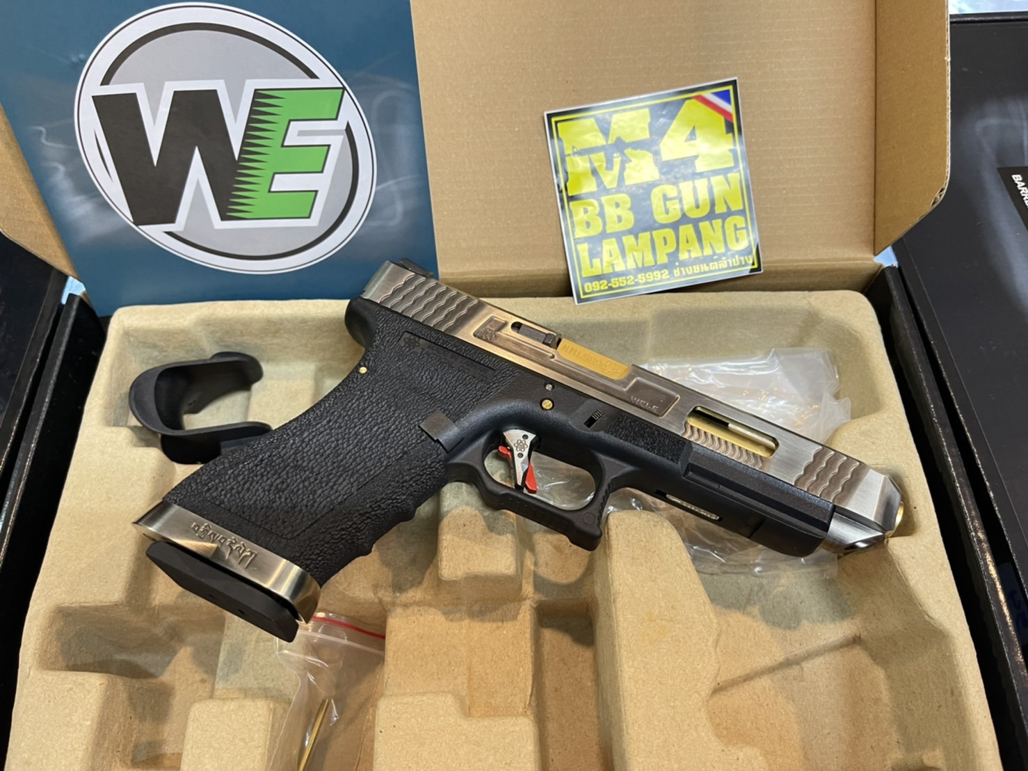 WE - Glock 34 G-Force T1 เฟรมดำ สไลด์เงิน ท่อทอง