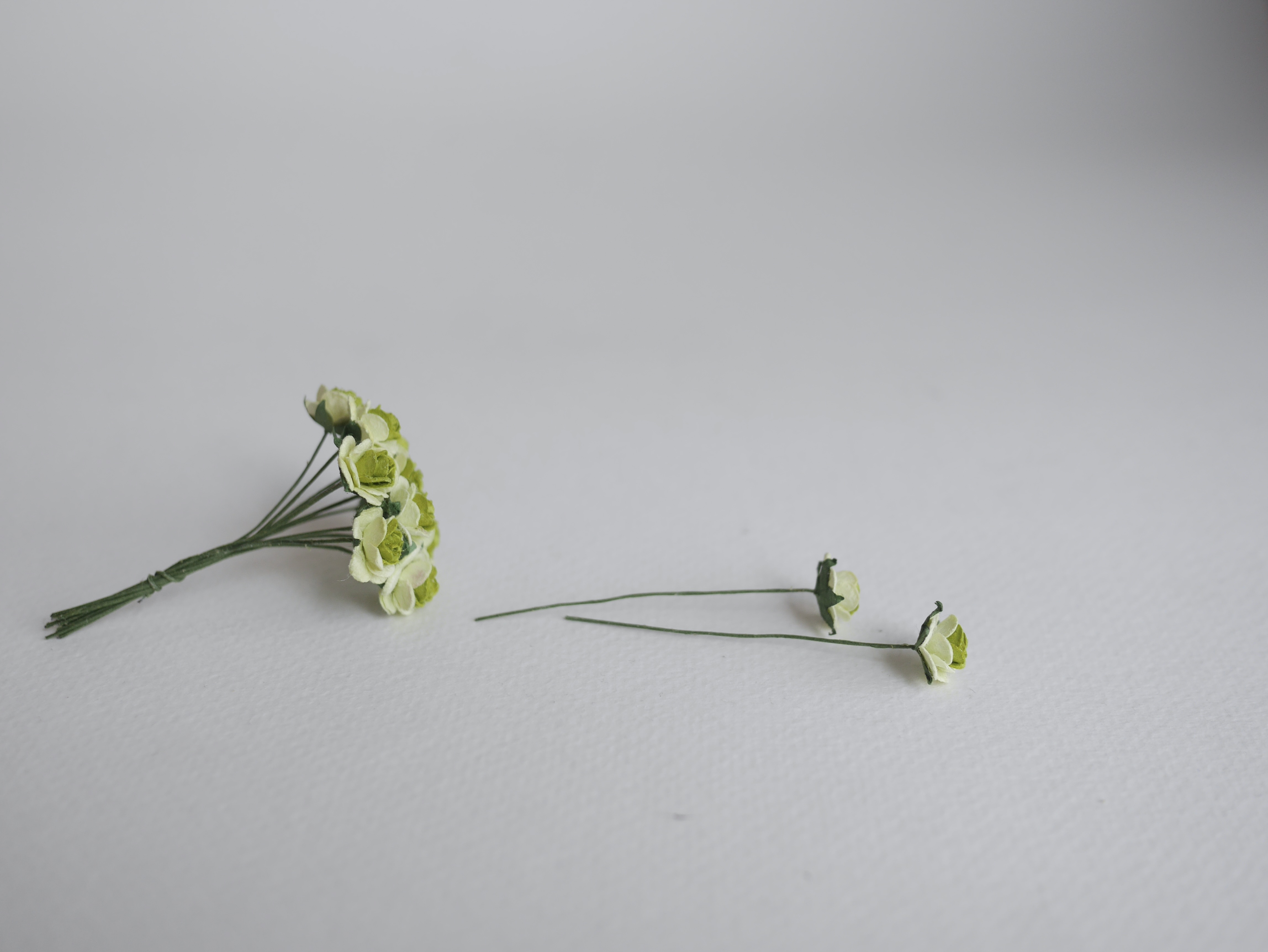 ดอกไม้กระดาษสาสำหรับตกแต่ง ของชำร่วย ดอกกุหลาบกระดาษสา ดอกไม้จิ๋ว สีเขียวอ่อน เขียวเข้ม two-tone ขนาด 0.8 cm. จำนวน 100 ดอก/1 ถุง