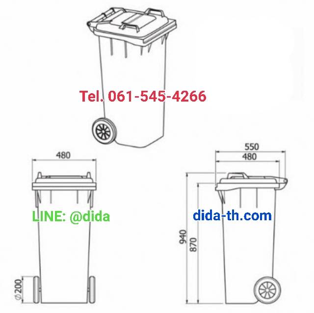 ถังขยะ กทม. ใส ฝาเรียบ (ฝาสี) )พร้อมล้อเข็น 120 ลิตร
