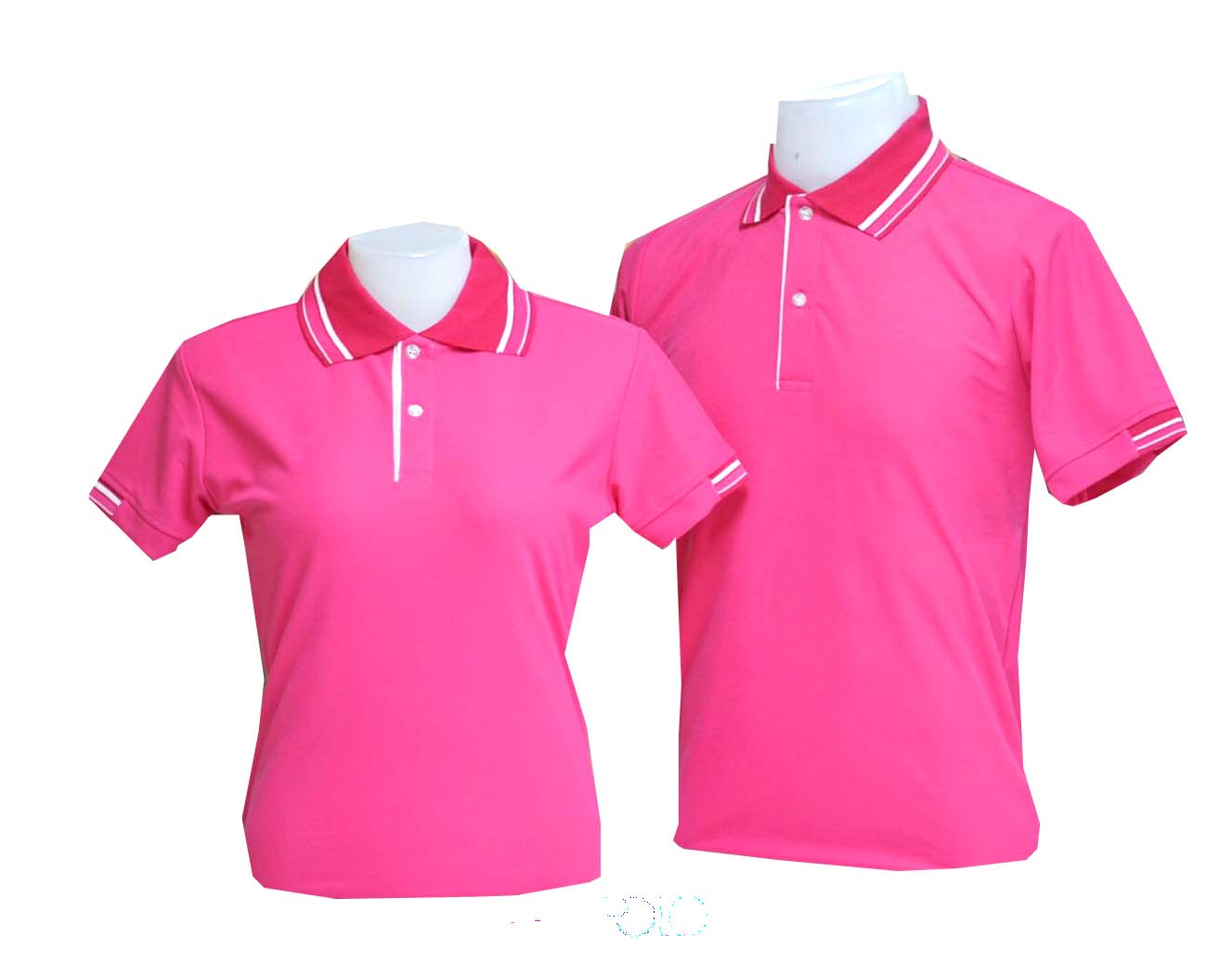 เสื้อโปโล สีชมพูเข้ม ปก แขน ทอลาย สีชมพูเข้ม สีขาว ราคาส่ง