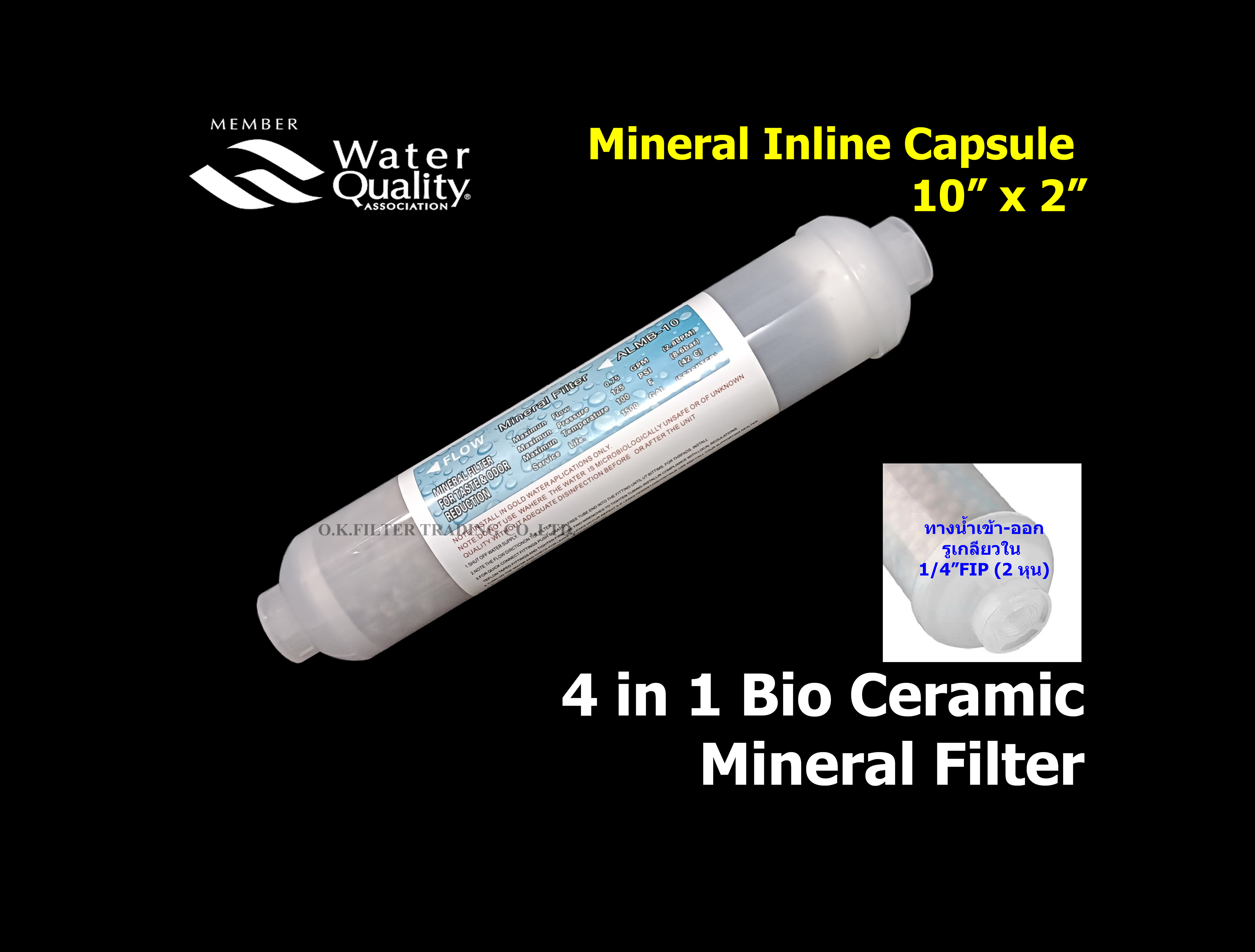 ไส้กรองน้ำแร่ Bio Ceramic 4 in 1 Inline แคปซูล 10 นิ้ว x 2 นิ้ว (หัวเกลียว)