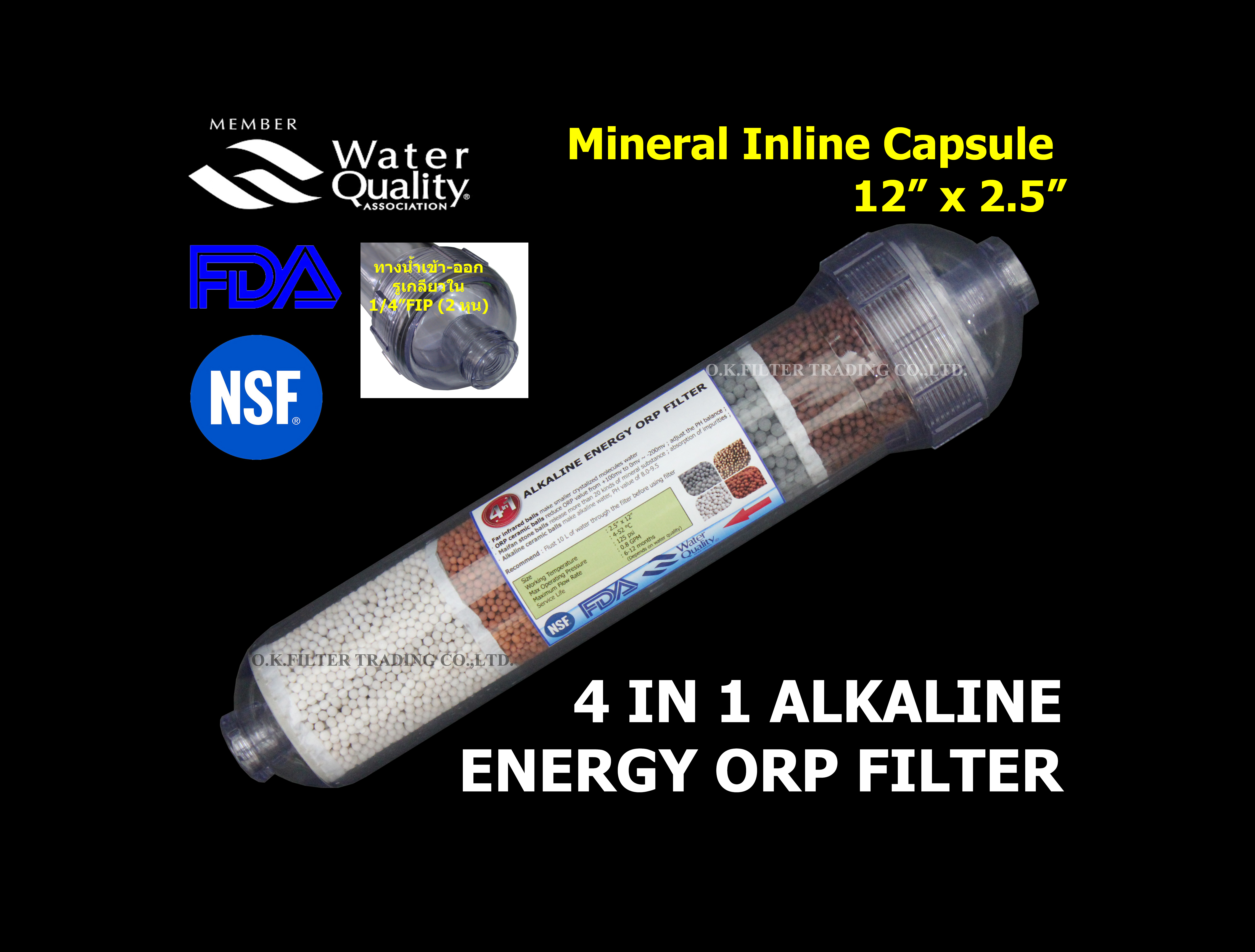 ไส้กรองน้ำแร่ 4 in 1 Alkaline Energy ORP แคปซูล 12 นิ้ว x 2.5 นิ้ว (หัวเกลียว)