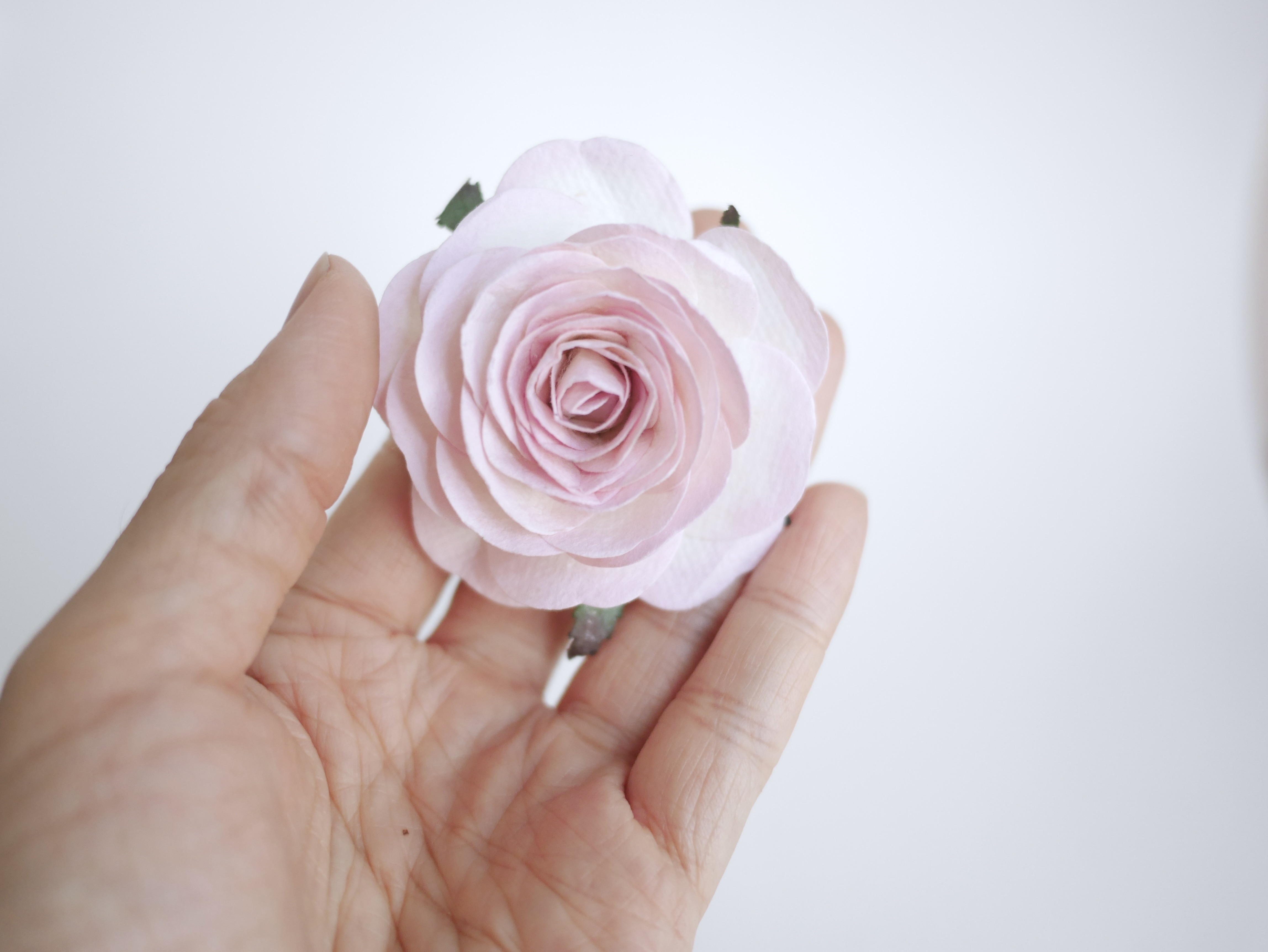 ดอกไม้กระดาษสา ดอกไม้กุหลาบกระดาษ ดอกกุหลาบกระดาษ ขนาด 6.5 cm.,จำนวน 10 ดอก, สำหรับของชำร่วย, งานแต่งงาน, สีชมพูอ่อนปัดขาว Paper flower, 10 Pieces mulberry rose, 6.5 cm. soft pink brush white color