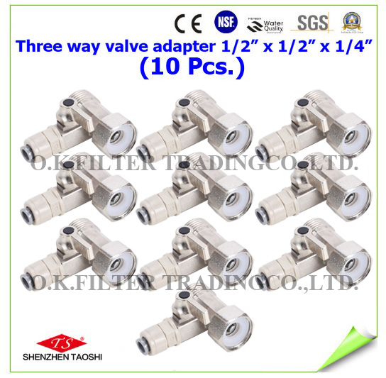 Three way valve adapter ทองเหลืองชุบนิเกิ้ล Speed Fit 1/2" x 1/2" x 1/4" 10 Pcs.