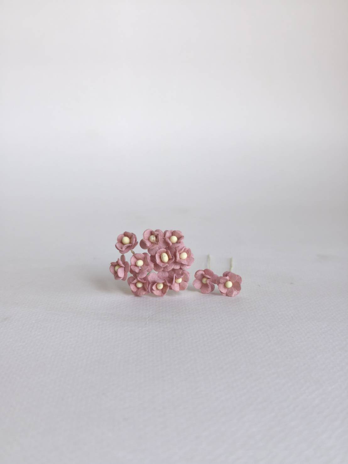 ดอกไม้กระดาษสา ดอกไม้กระดาษสาราคาส่ง ดอกไม้กระดาษสำหรับตกแต่ง งานแต่งงาน หรือติดของชำร่วย ดอก creeping lady 100 ดอก ขนาด 0.8 cm. สีชมพูตุ่น Small Paper Flower with stem, 100 pcs., size 0.8 cm., creeping flowers 2 layers, pink dusty color